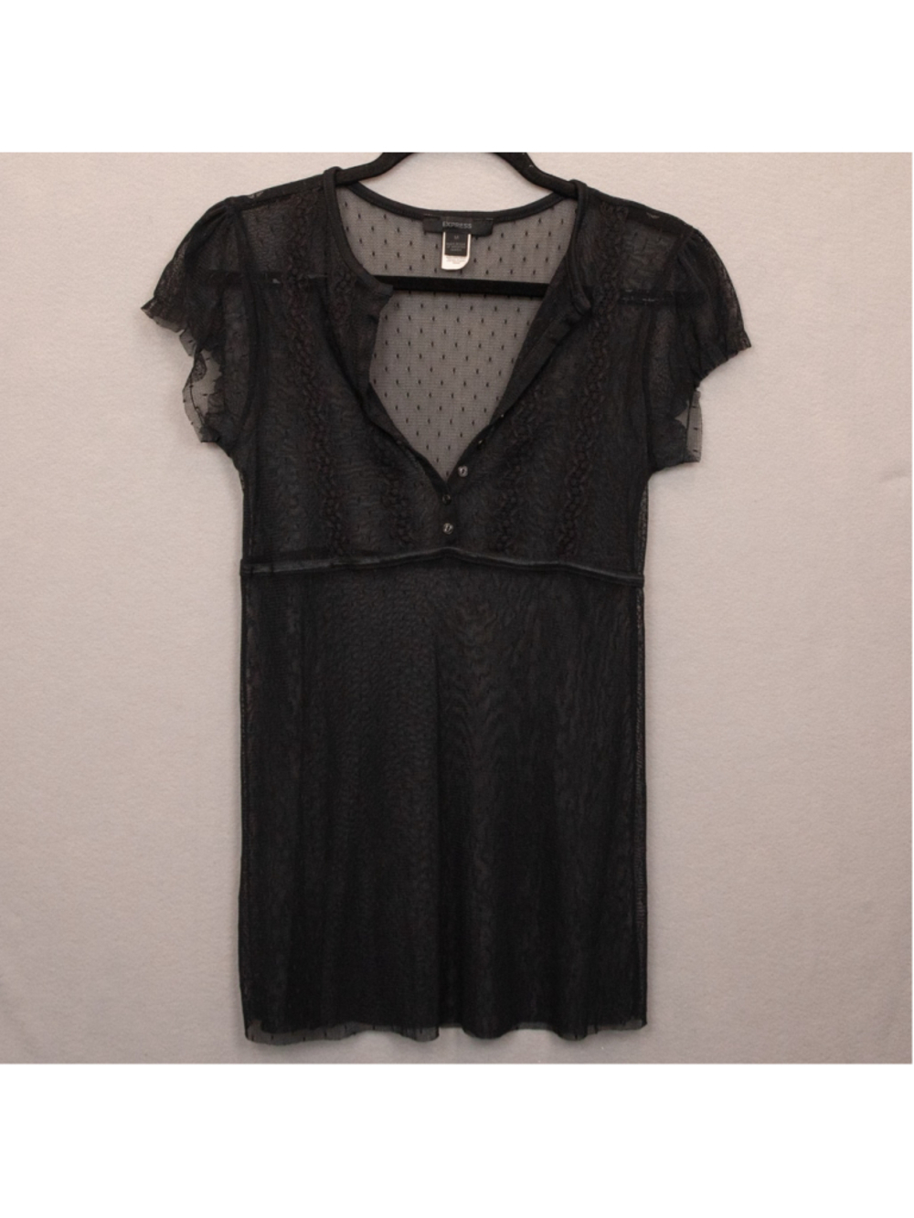 Y2K Express black sheer swiss dot babydoll top-M